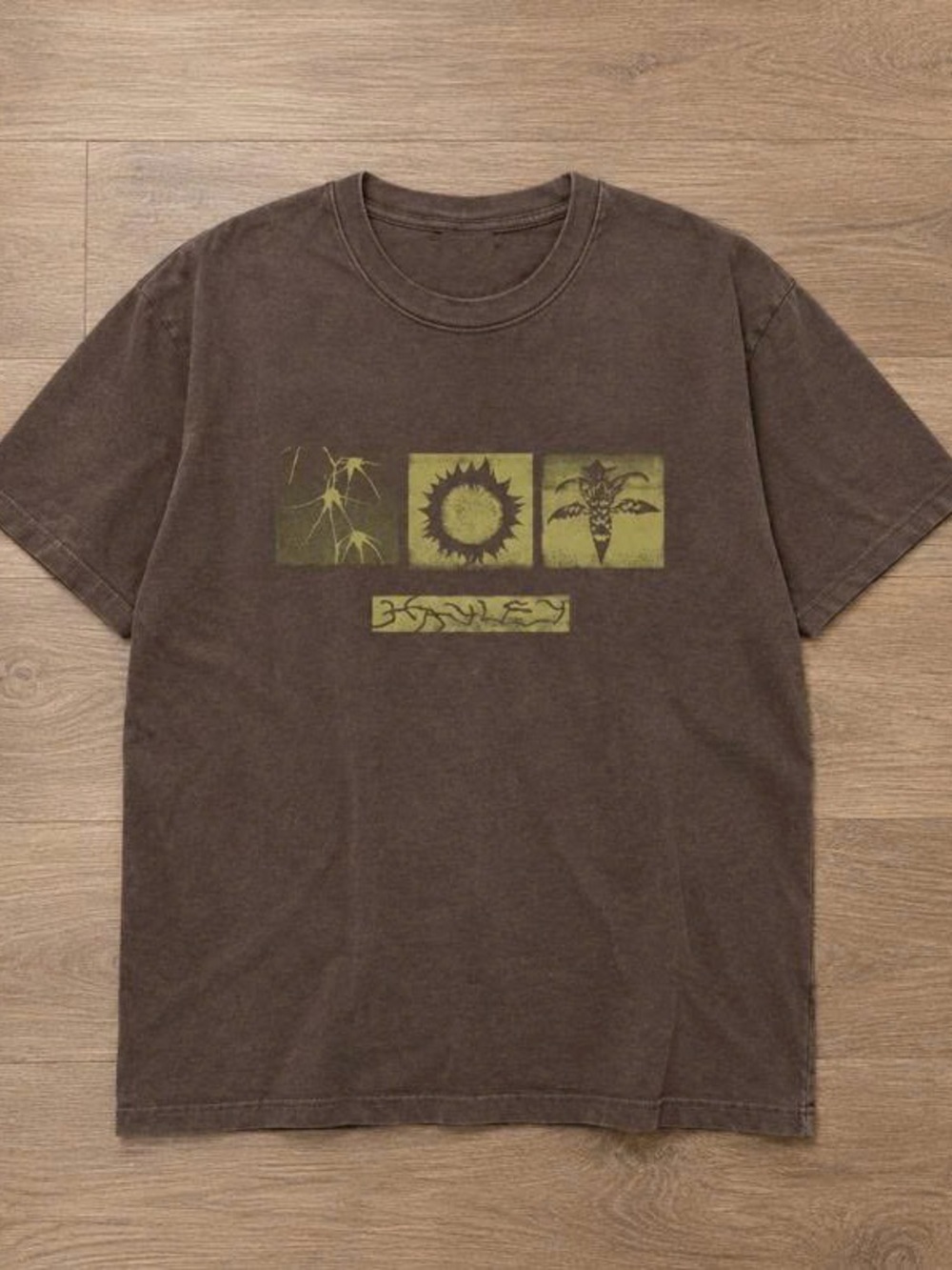Brown Tee with Olive Green Nature Panels